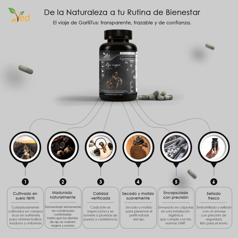 VED Black Capsules Garlitus - High Strength Odourless Capsules with Aged Garlic Extract, Vegan 90 Capsules with Cinnamon Bark and ALA Zinc, Vitamin B6, B1, B9, & B12.