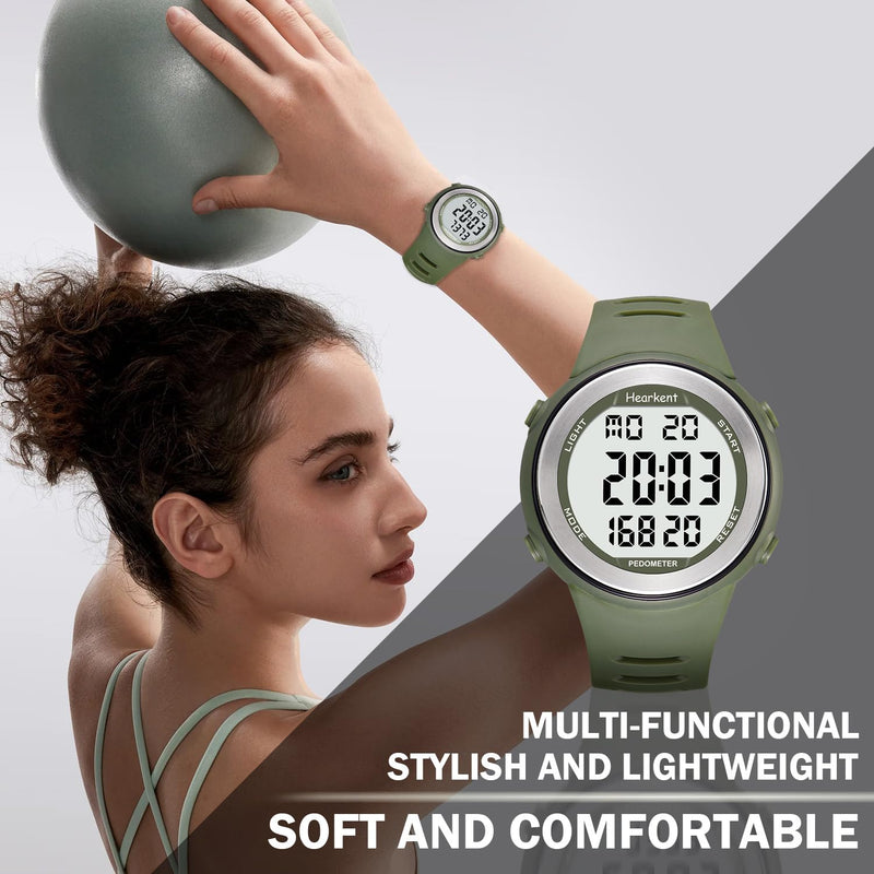 [Australia] - Waterproof Pedometer Watch No APP with Light, Digital Display Step Counter Watch for Calories Seconds Alarm Steps, Fitness Tracker Watch for Men Women green 