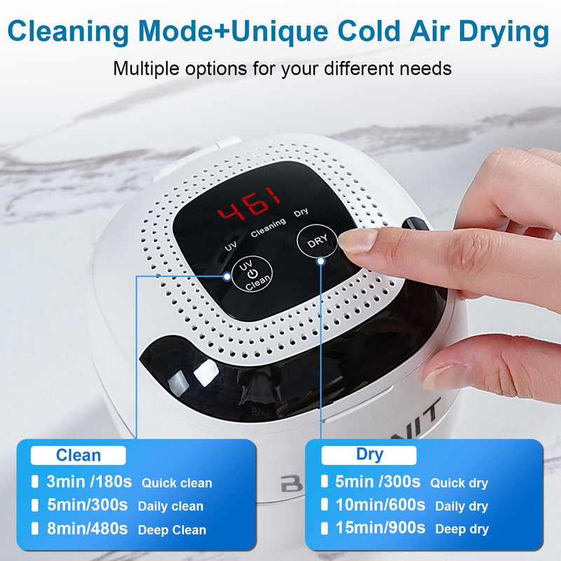 [Australia] - Ultrasonic Retainer Cleaner Machine,45Khz/25W Retainer Cleaner Machine with Digital Timer,Blue Light & Drying For Dentures Aligners Braces Mouth Guards Night guard white 