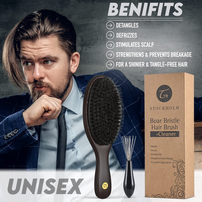 Hair Brush for Men and Women – Natural Boar Bristle Hairbrush Distributes Hair’s Natural Oils for Shine, Nylon Pins for Soft Scalp Massage & Circulation – Stylist Recommended for Healthy, Soft Hair Cherry Wood with Nylon Pins