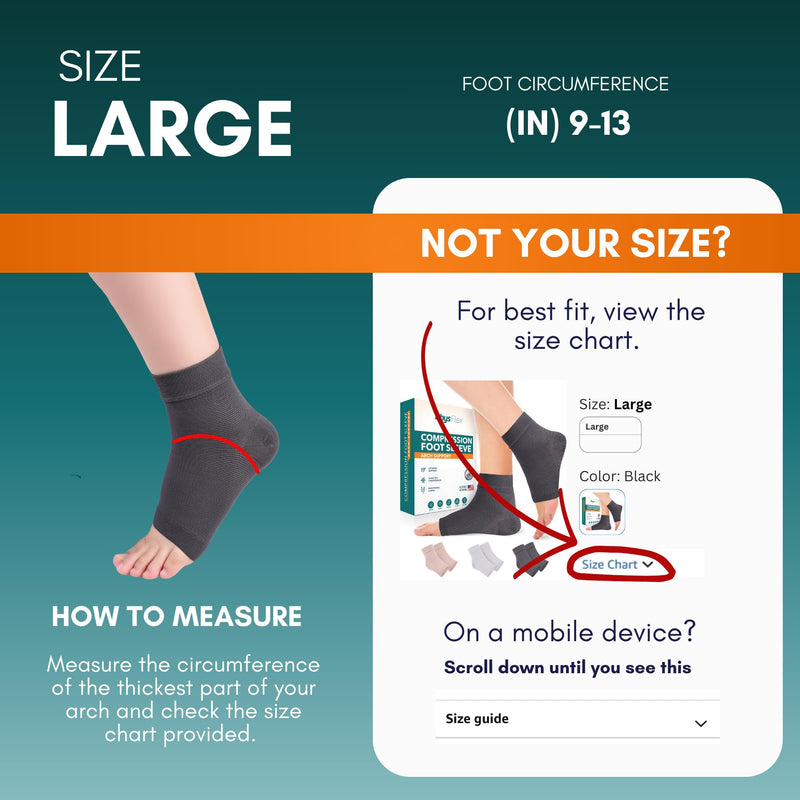 Compression Socks 20-30mmHg for Plantar Fasciitis, Achilles Tendonitis Relief - Ankle Compression Sleeve for Heel Spurs, Foot Swelling & Fatigue - Arch Support Brace for Everyday Use (1 Pair) Gray Solid Large