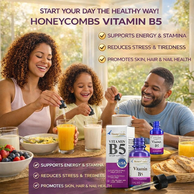 HoneyCombs Vitamin B5 Liquid Drops Pantothenic Acid, 1oz | Liquid Vitamin B5 (Pantothenic Acid) supports healthy energy metabolism with a fast-absorbing liquid formula 1 Fl Oz (Pack of 1)