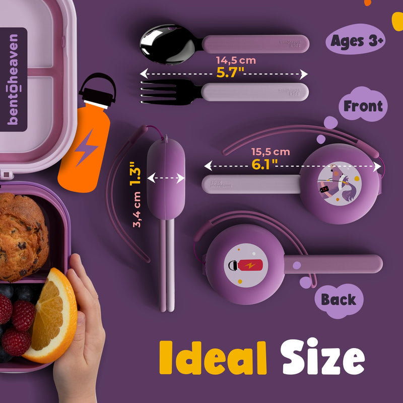 [Australia] - Bentoheaven Kids Travel Utensils with Case, Food-Grade Stainless Steel & BPA-Free Plastic, Travel Cutlery Set, Dishwasher Safe Fork, Spoon & Case, Reusable Flatware, Silverware for Kids (Horse) Mauve 