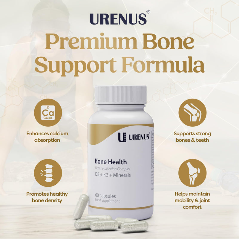 Vitamin D3 + K2 MK-7 with Calcium & Magnesium – Complete Bone Strength & Muscle Support Formula – 60 Capsules – High Strength, Made in UK