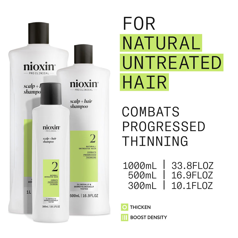 NIOXIN System 2 | Scalp Care | Shampoo | Hair Thickening | For Natural Hair | Scalp Health | For Natural Hair with Progressed Thinning | Cleanse & Boost Hair Density with Niacinamide & Biotin 10.1 Fl Oz (Pack of 1)