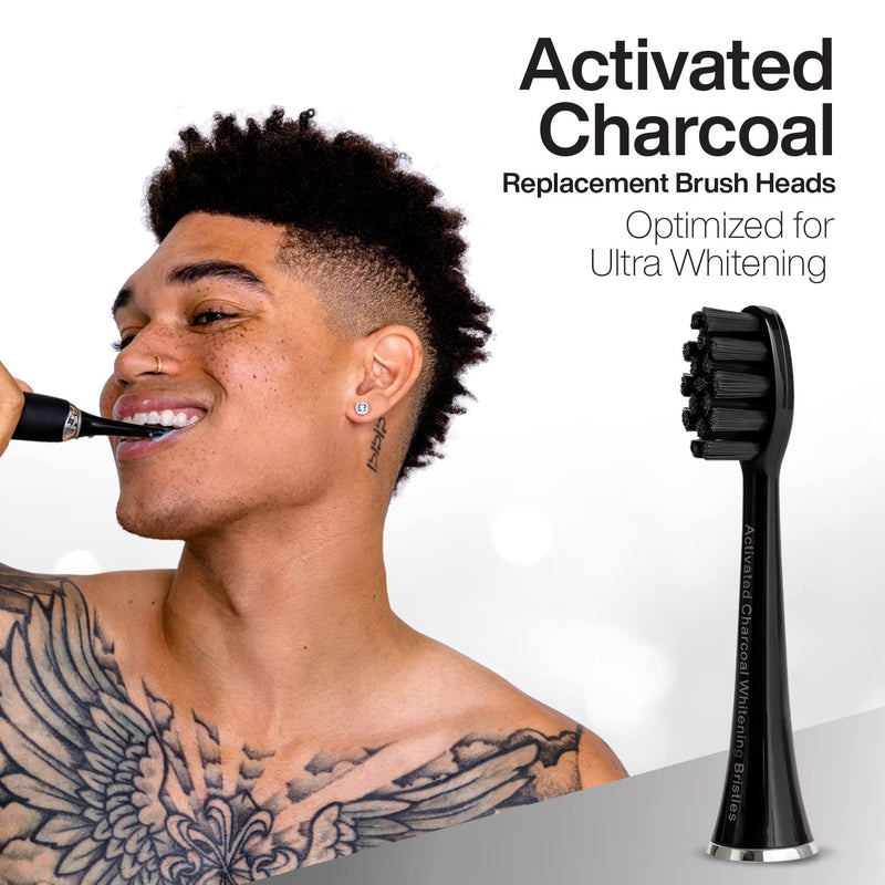 AquaSonic 2-Pack Activated Charcoal Brush Heads - Ultra Whitening Brush Heads - 2X Whitening & Stain Remover - for Black Series, Black Series Pro, Vibe Series, Duo Pro Series (Black)
