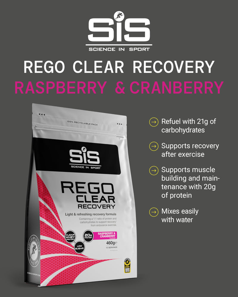Science in Sport Rego Clear Recovery | Clear Whey Protein Shake | 20g Protein, 21g Carbs, Low in Sugar | Raspberry & Cranberry, 460g 10 Servings (Pack of 1)
