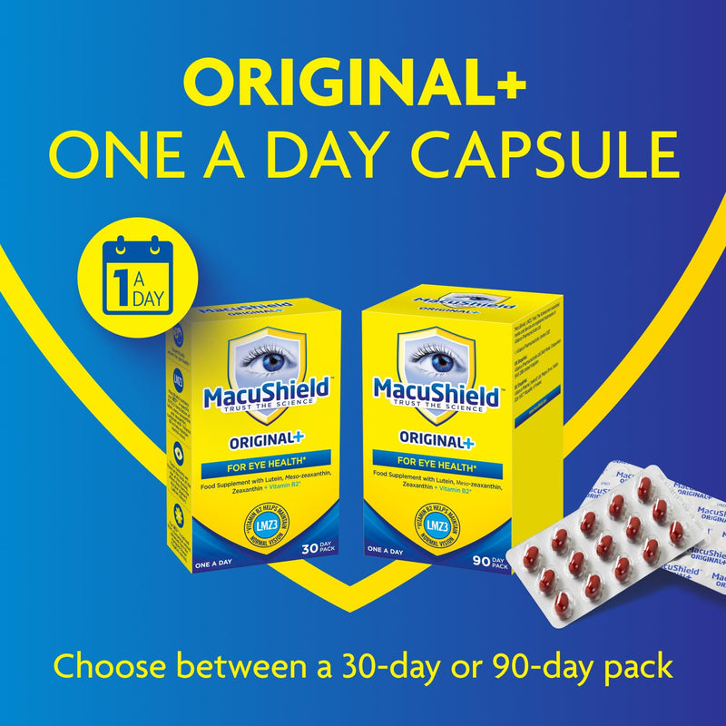 MacuShield Original Plus Capsules - 30-Day Pack, Eye Health Supplement* with Lutein Zeaxanthin and Meso-Zeaxanthin + Vitamin B2 (Riboflavin) which Helps Maintain Normal Vision