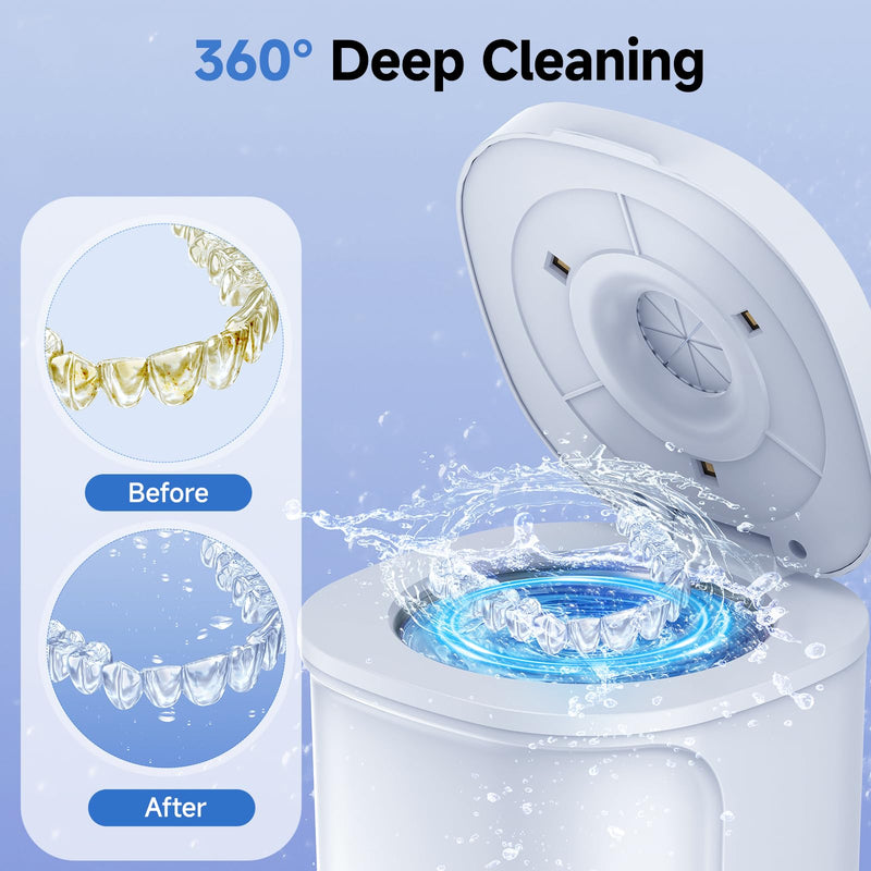 [Australia] - Ultrasonic Retainer Cleaner Machine, 45kHz Dental Cleaning Pod for Denture, Aligner, Nightguard, Mouth Guard, Toothbrush, Jewelry, with Digital Timer, 200ML & 4 Modes for All Dental Appliances S White 