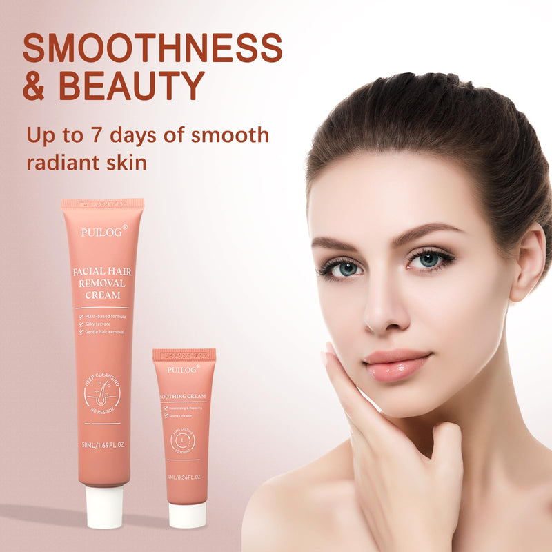 [Australia] - Facial Hair Removal Cream Kit for Women – Depilatory & Post Care Soothing Cream, 4 Min Painless & Flawless Face Hair Remover, Gentle Plant Formula for Sensitive Skin 