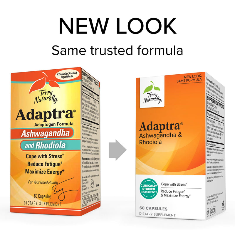 [Australia] - Terry Naturally Adaptra - 60 Capsules - Ashwagandha & Rhodiola Supplement - Non-GMO, Gluten Free - 60 Servings Standard Packaging 