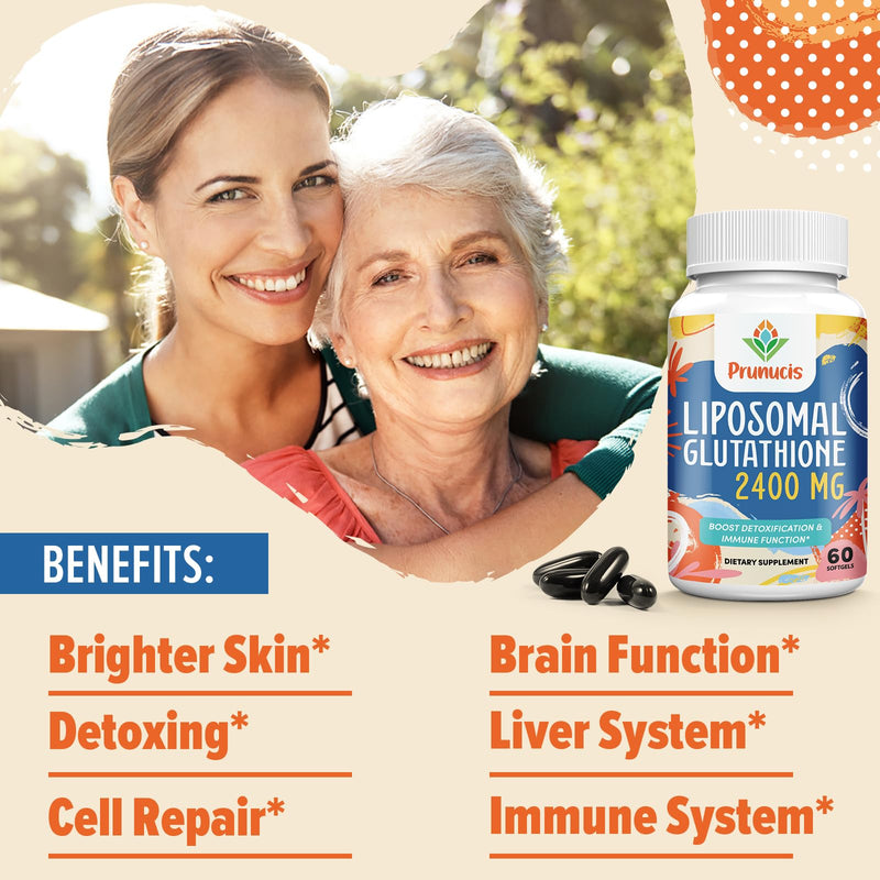 [Australia] - 2400MG Liposomal Glutathione, Reduced L-Glutathione, Glutathione Supplement with Vitamin C, Master Antioxidants, Enhanced Absorption - Non GMO Antioxidant Supplements, Immune System, 60 Softgels 60 Count (Pack of 1) 