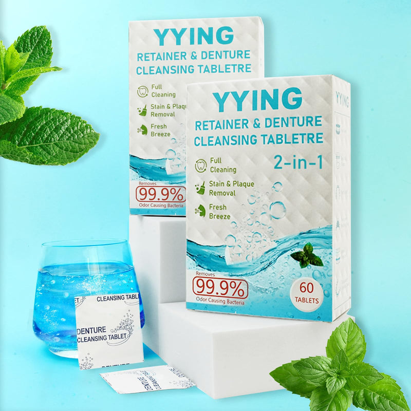 [Australia] - Retainer Cleaner & Denture Cleaning Tablets with 120 Removes Stains, Odors, and Plaque from Aligners, Mouth Guards, Night Guards, and Dental Appliances, 4-Month Supply 120 Count (2 Packs) 