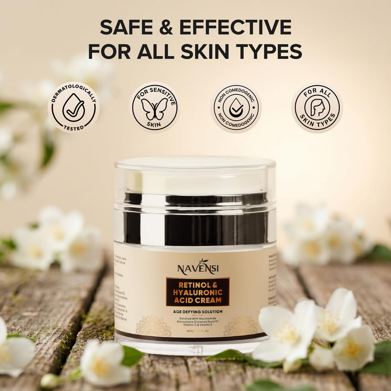 Retinol Face Cream 50ml | Anti Aging Moisturizer With Vitamin C, Hyaluronic Acid & Collagen | Reduces Wrinkles, Fine Lines & Dark Spots | Deep Hydrating & Firming Night Cream