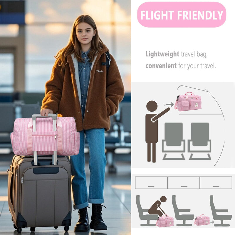 Kids Travel Duffle Bag Dance Bag Gifts for Girls | Initial Gym Bag with Shoes Compartment | Women Lightweight Weekender Bags | Tween Girl Gift Trendy Stuff Pink M
