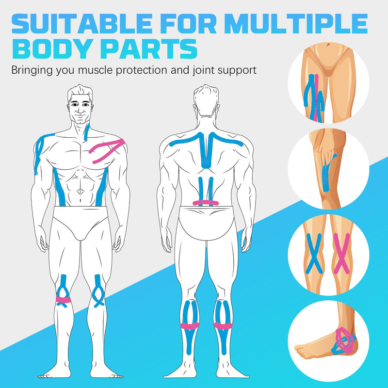 [Australia] - 4 rolls of kinesiology tapes pre-cut, 80 strips of sports tape 5 cm x 25 cm kinesiology tape, elastic, waterproof, skin-friendly physio tape with scissors for sports for elbows, knees, shoulders 