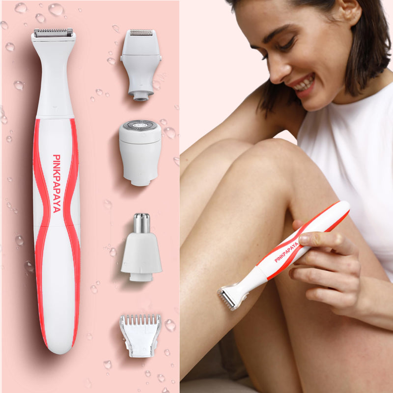 Electric Bikini Trimmer for Women,4 in 1 Electric Shaver,Bikini Line Hair Removal and Facial Hair Remover,Face Razors & Nose Hair Trimmer,Women's Grooming Kit,Tomato/p9k8 Tomato