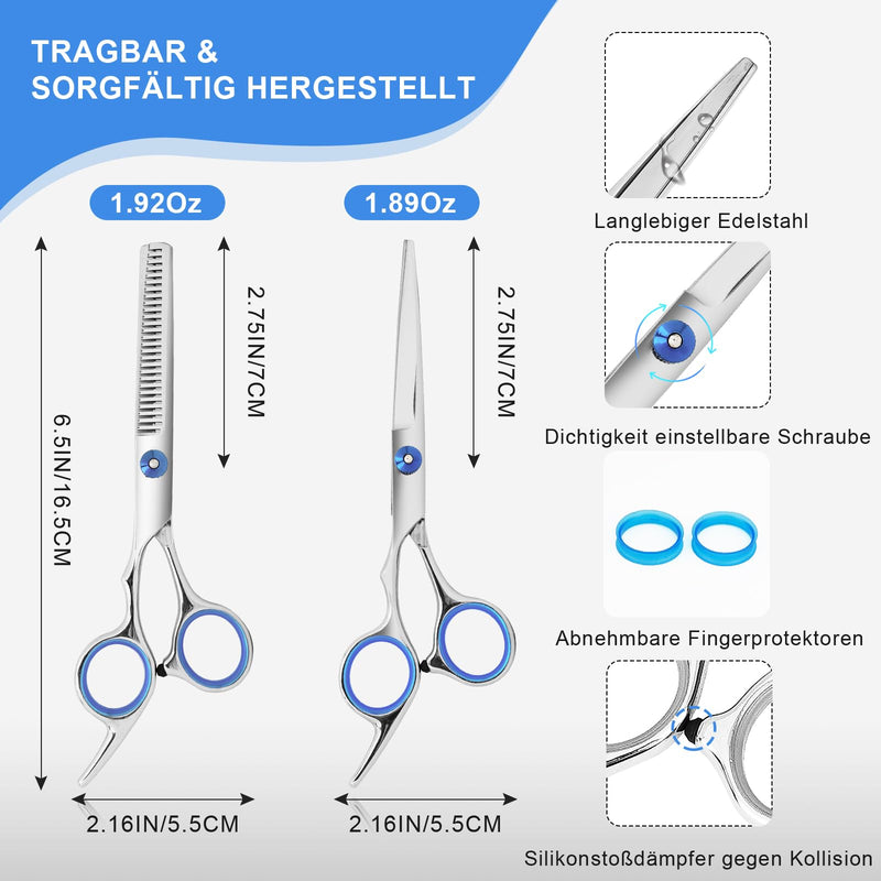 [Australia] - Haircut Scissors and Thinning Scissors, 6.5in Professional Stainless Steel Hairdressing Scissors with Sharp Blades, Ergonomic Hairdressing Scissors for Men Women Children and Pets Hair 