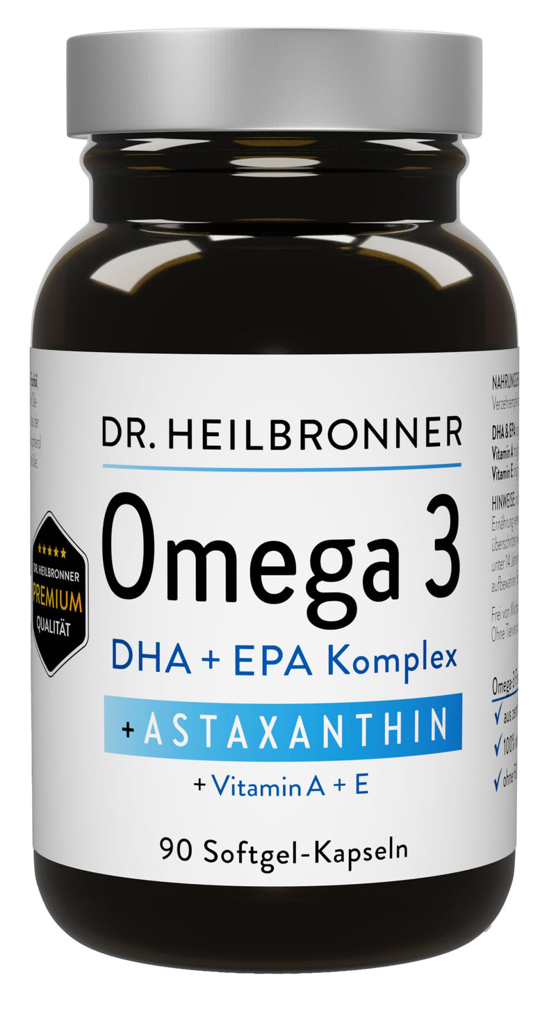 [Australia] - Dr. Heilbronn Omega 3 Astaxanthin capsules with A & Vitamin E in a glass bottle I Astaxanthin from Algastin Oleoresin from the algae Haematococcus Pluvialis I 90 gelatin capsules 