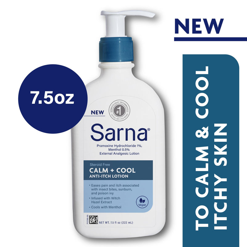 [Australia] - Sarna Calm + Cool Anti-Itch Lotion, Soothe and Relieve Pain and Itch from Insect Bites, Sunburn, & Poison Ivy, Contains 1% Pramoxine Hydrochloride, 0.5% Menthol, Vegan, Steroid-Free, 7.5oz Calm and Cool 7.5 Fl Oz (Pack of 1) 