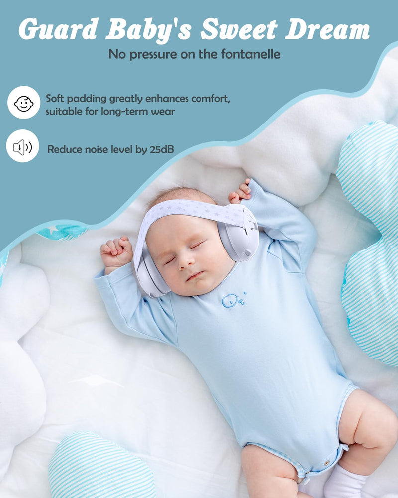 [Australia] - Lictin 2-in-1 Baby Earmuffs Noise Protection, Infant Noise Cancelling Headphones, Adjustable Baby Ear Protection, Star Noise Reduction Earmuffs for Babies and Toddlers up to 4 Years White 