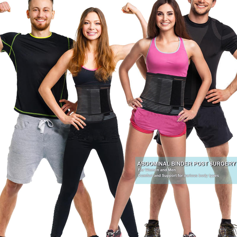 [Australia] - Abdominal Binder for Men & Women ‚Äì Post Surgery Belly Band Adjustable Compression Wrap Belly Binder Abdomen Hernia Support Belt (L) Black L 