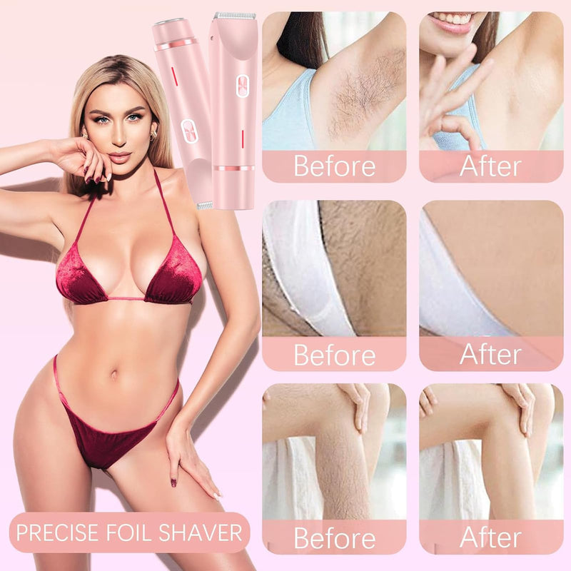 2 in 1 Electric Glow Shaver, Portable Bikini Trimmer for Women, Dual Head Rechargeable Electric Razor, IPX7 Waterproof Wet & Dry Use Legs Body Pubic Hair Trimmer for Men Women Christmas Birthday Gifts Purple