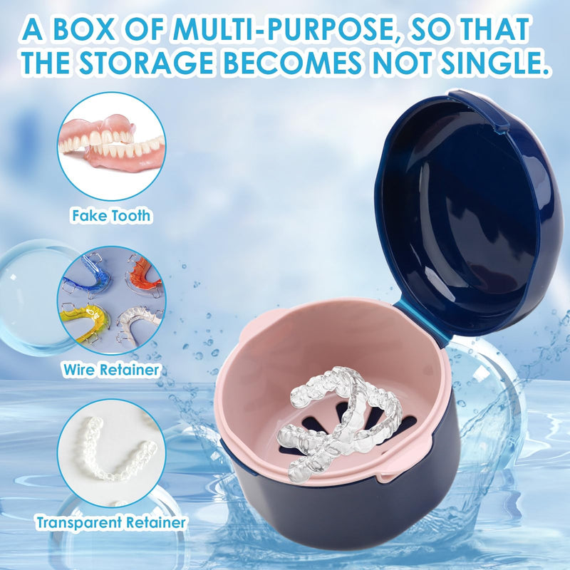 [Australia] - Braces box with strainer, portable denture box cover in blue, double layer hollow drain, effective cleaning box for orthodontic brackets 