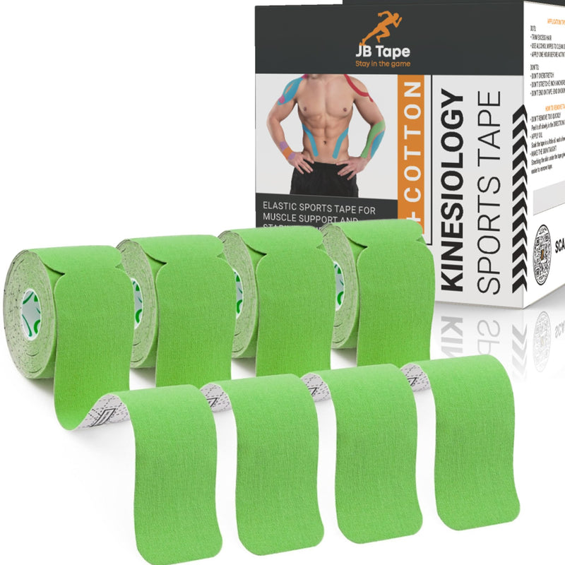 [Australia] - JB Tape Kinesiology Tape – 80 Precut 10-Inch Strips – Green – Elastic, Latex-Free, Water Resistant – Athletic Muscle & Joint Support – 4 Rolls Kelly Green 