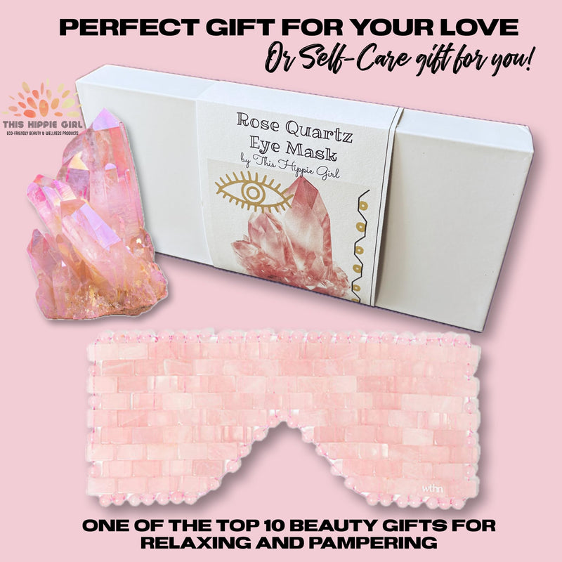 [Australia] - Rose Quartz Eye Mask by This Hippie Girl, Handcrafted Crystal Cut, Depuff for Puffy Eyes, Relieve Stress, The Cold-to-The-Touch Rose Quartz is Weighted for Comfort, Eye Mask for Facial 