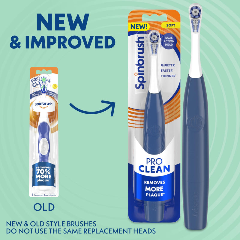 [Australia] - Spinbrush New PRO Clean Battery Powered Electric Toothbrush for Adults, Soft Bristles, Blue, 1 Count NEW VERSION, Soft Bristles 