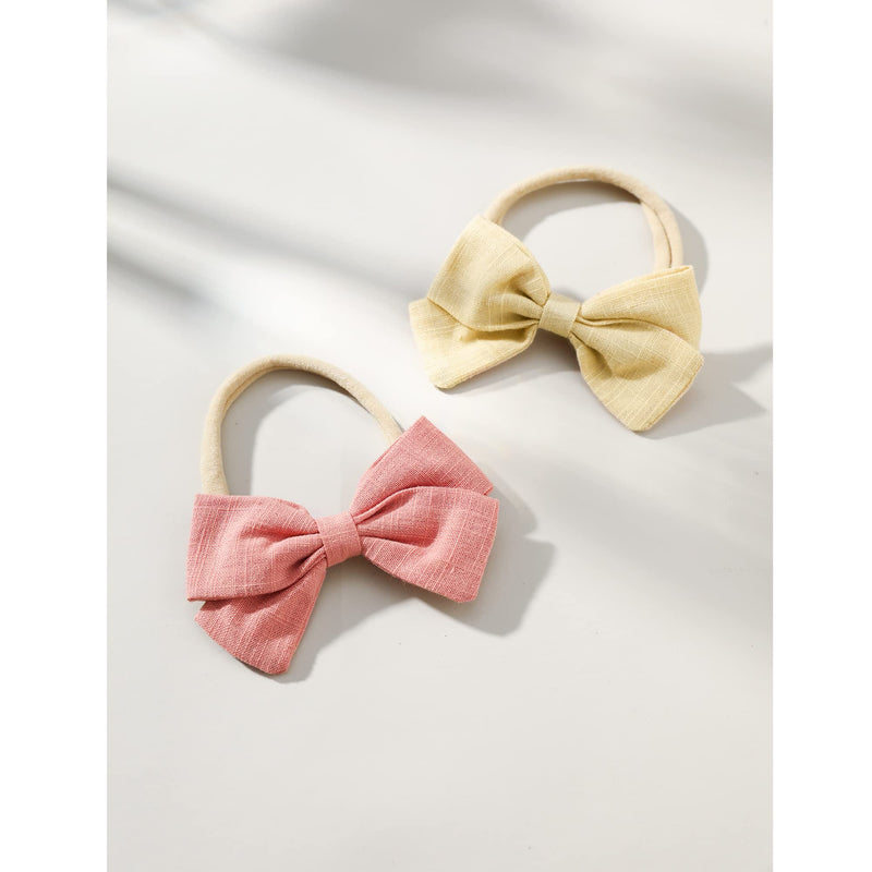 30 Pcs Baby Headbands Girls Hair Bows Nylon Hairbands with Linen Bows Handmade Head Accessories for Infant Newborn Toddlers Kids