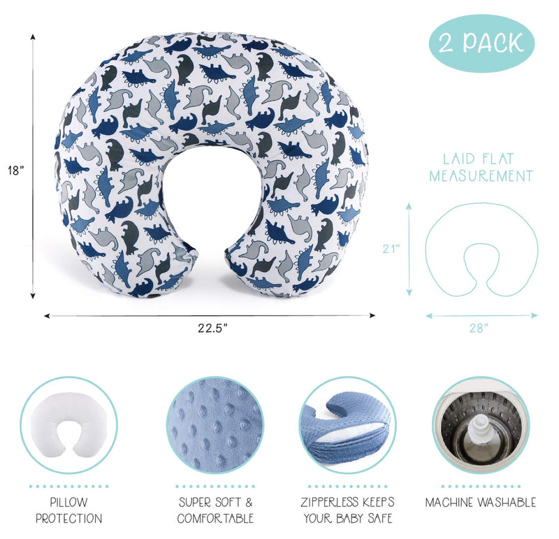 [Australia] - The Peanutshell Nursing Pillow Cover Set for Baby Boys or Girls | Dinosaur & Navy Blue Minky Dot | Unisex 2 Pack 