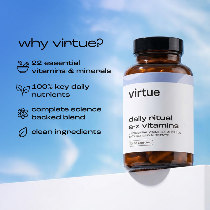 Virtue Daily Ritual A–Z Vitamins | 22 Essential Vitamins & Minerals | Comprehensive Daily Multivitamin | 60 Vegan Capsules