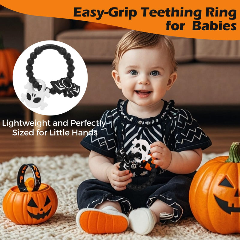 [Australia] - Halloween Baby Teething Ring Toys ‚Äì Skull & Bat Silicone Teethers for Newborns, Infants & Toddlers ‚Äì Sensory Chew Bracelet for Teething Relief ‚Äì Perfect Baby‚Äôs First Halloween Basket Stuffers 