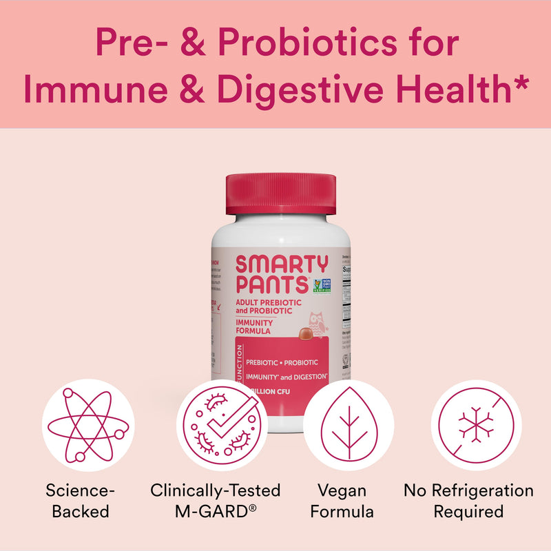 [Australia] - SmartyPants Men's & Women's Probiotic Immunity Gummies: Prebiotics & Probiotics for Digestive Health & Immune Support Supplement, Gluten Free, Vegan, Strawberry Crème Flavor, 60 Count (30 Day Supply) Probiotic - Strawberry Crème 