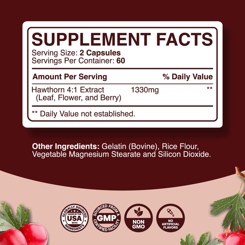 [Australia] - Extra Strength Hawthorn Berry Capsules - Hawthorn Supplement for Heart Health for Men and Women - Potent 4:1 Extract Hawthorn Berry Heart Vitamins - Non-GMO Herbal Heart Health Supplement 120 Capsules 120 Count (Pack of 1) 