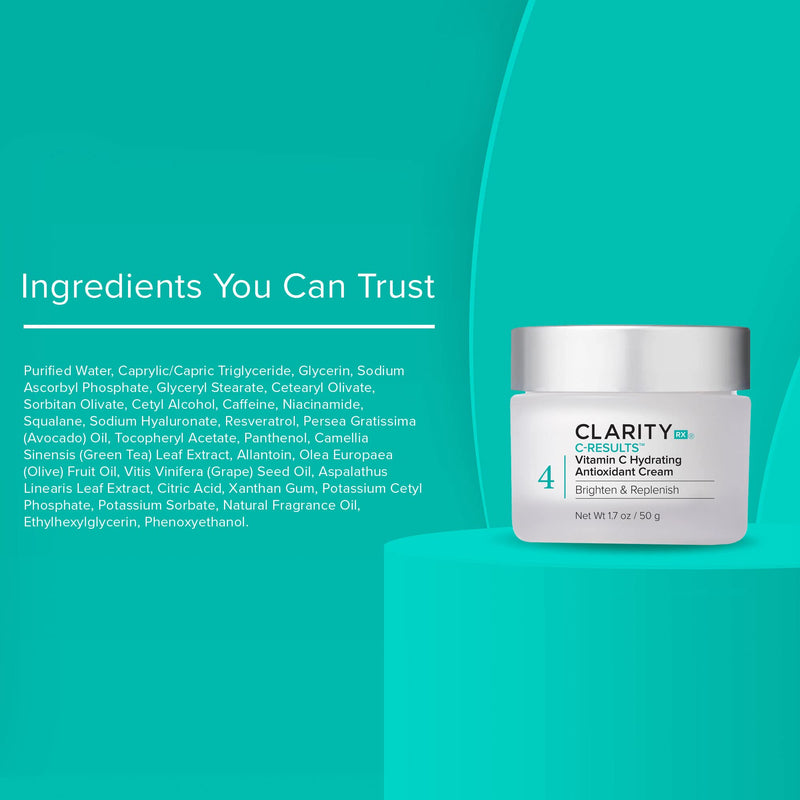 ClarityRx C-Results Vitamin C Hydrating Antioxidant Face Cream, Natural Plant-Based Anti-Aging Facial Moisturizer for Brighter Skin 0.5 Fl Oz (Pack of 1)