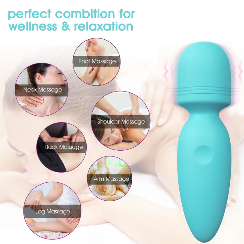 Mini Wand Massager,Small Cordless Handheld Massager with 10 Quiet Vibration Modes, Personal Handheld Rechargeable Massager for Neck Shoulder Back Body Green