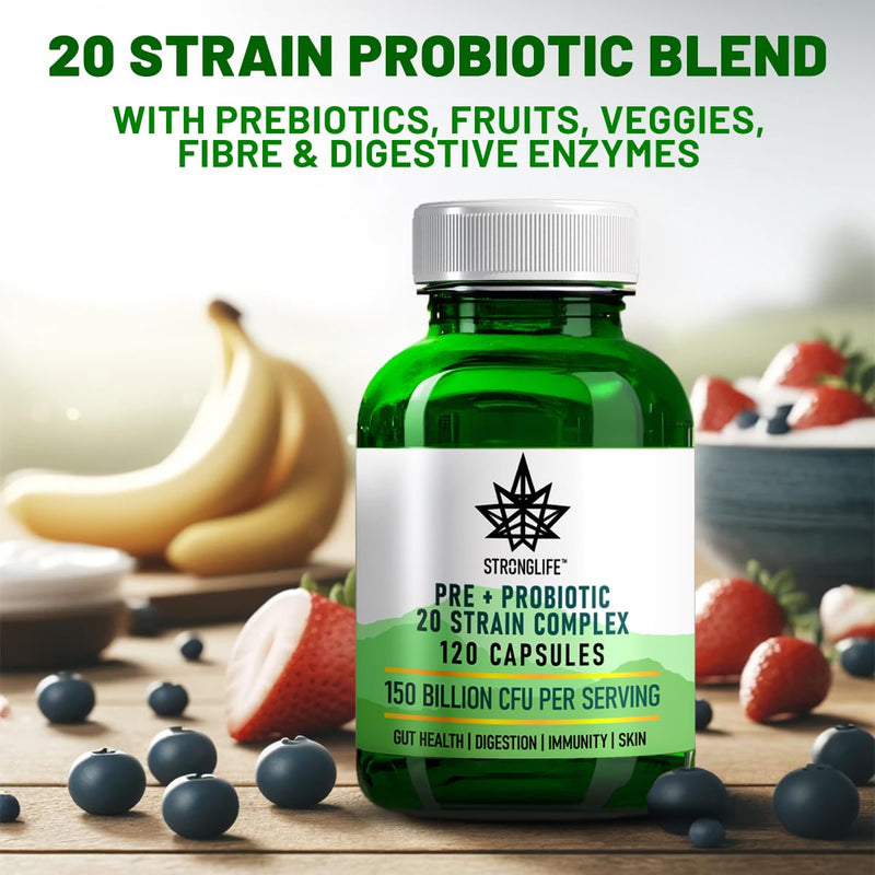 Probiotics Bio Cultures Complex with Prebiotics - 150 Billion CFU 20 Strains - 2 Months Supply 120 Capsules - Lactobacillus & Bifidobacterium Strains | Probiotics for Women & Men Gut Health