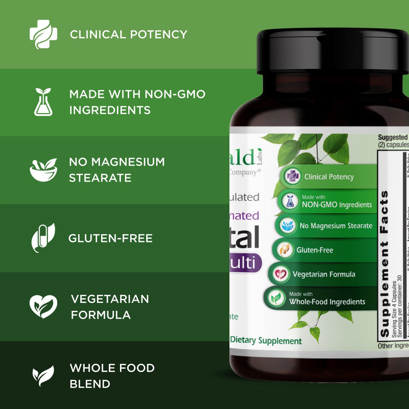 EMERALD LABS Prenatal Clinical Multi, 120 Capsules (30 Servings) | Daily Prenatal Multivitamin for Pregnancy, Methylated Folate Supplement for Fetal Development Support, Non-GMO & Gluten-Free
