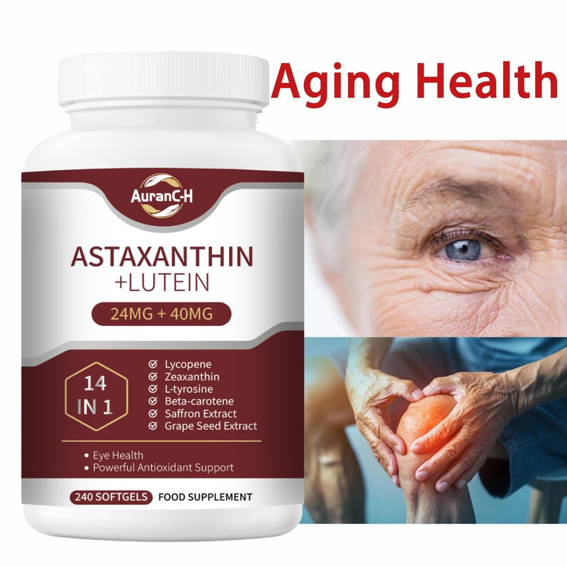 14-in-1 Astaxanthin 24mg & Lutein 40mg with Zeaxanthin Supplements, Premium Astaxanthin Antioxidant, Fresh Microalgae Source, Supports Eye, Skin, Antioxidant, Joint, Circulatory Health, 240 Softgels
