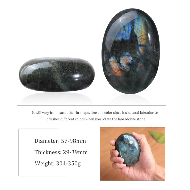 TUMBEELLUWA Polished Labradorite Palm Worry Stone for Stress Relief | 57-98 mm Irregular Thumb Stone, Crystals and Healing Stones for Meditation Yoga Spiritual Practices, Reiki Gift for Women Men Blue 301-350 g