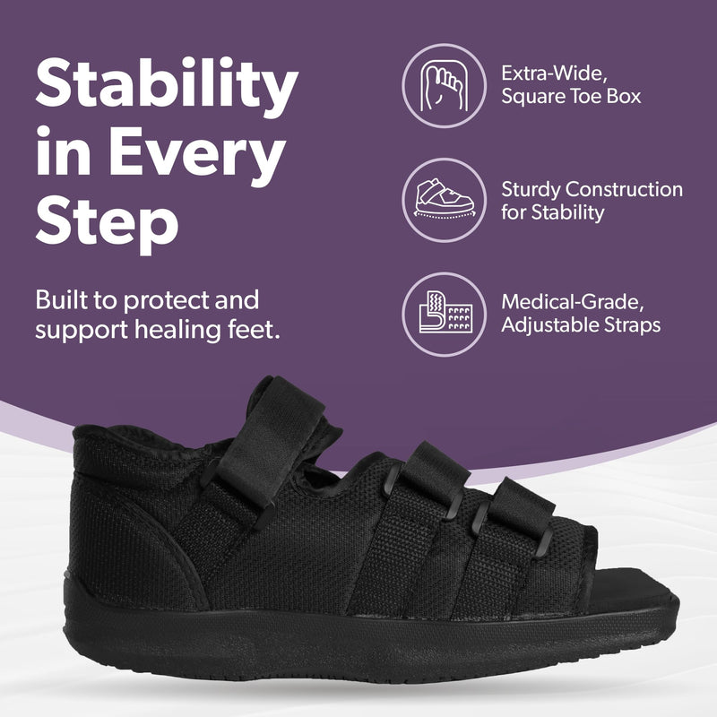BraceAbility Post Op Shoe + Short Walking Boot Liner Socks Bundle - Orthopedic Foot Brace and Replacement Liners for Fractures, Broken Toe Recovery - Women’s Size 7.5-9.5, Men’s 6-8.5 (1 Pair Black)