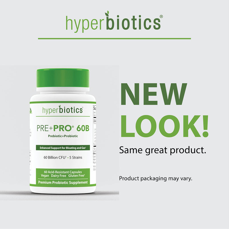 [Australia] - Hyperbiotics Pre Pro | Vegan Probiotics + Prebiotics | 60 Billion CFU | Daily Probiotic for Women and Men | Advanced Strength Digestive and Immune Health Support | Gluten and Dairy Free | 60 Capsules 60 Count (Pack of 1) 