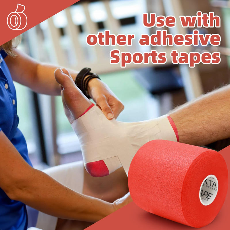 OK TAPE Pre Wrap Tape (4-Rolls, 120 Yards) - Athletic Foam Underwrap for Sports, Protect for Ankles Wrists Hands and Knees, 2.75 Inches - Red 2.75 Inch x 30 Yards