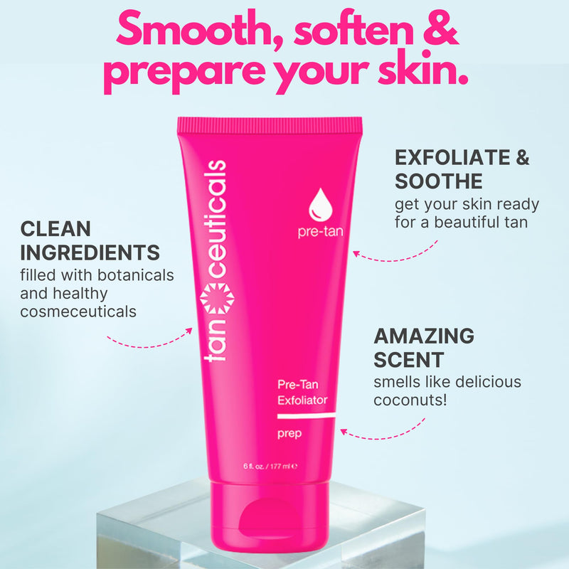 Pre-Tan Exfoliator Scrub - Smooth, Soften & Prepare Your Skin - Naturally Exfoliating Apricot - Enriched with Acai Berry & Vitamin E - Coconut Scent, 6 FL oz