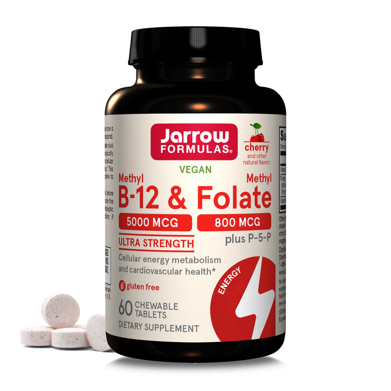 Jarrow Formulas Ultra Strength Methyl B-12 5000 mcg & Methyl Folate 800 mcg + P-5-P & Extra Strength Methyl B-12 1000 mcg & Methyl Folate 400 mcg + P-5-P, Dietary Supplement