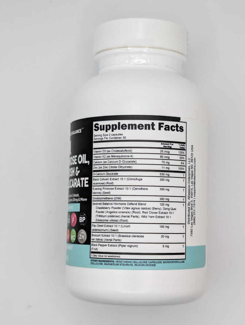 [Australia] - Clean Nutraceuticals DIM Evening Primrose Black Cohosh Calcium D-Glucarate Sulforaphane Flax Seed Extract - Hormonal Support Vitamins for Women with Dong Quai - 60 Caps 