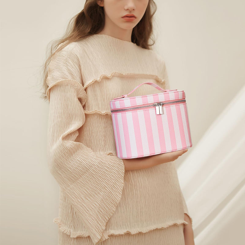 YFGBCX Makeup Bag(Brown)+Makeup Bag(Pink Stripe)
